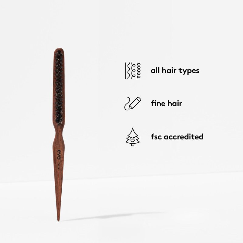 Evo Tyler Boar Bristle Brush, Backcombing Brush For Long & All Hair Types - Precision Styling, Sectioning, Smoothing & Shine