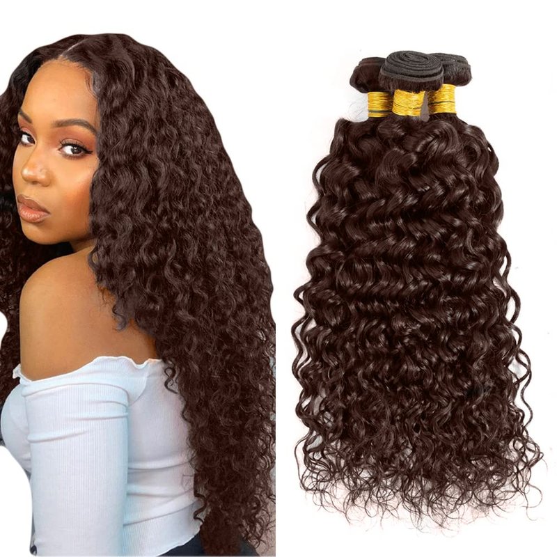 FuivJuix #4 Brown Bundles Water Wave Bundles Human Hair 12 14 16 Inch Brazilian Virgin Hair Chocolate Water Wave Bundles Human Hair Extensions 3 Bundle 50 Gram Per Bundle