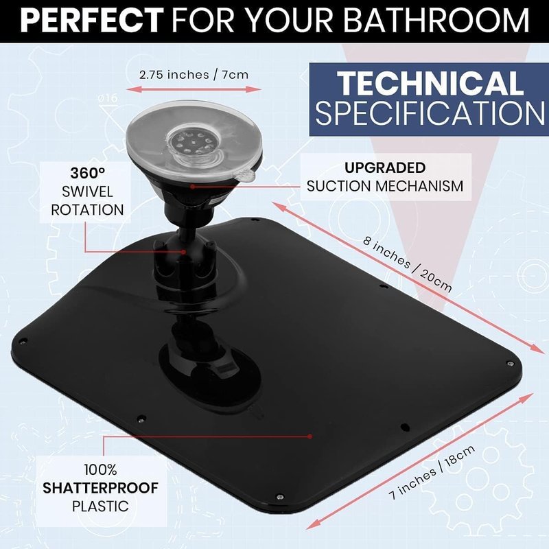 MIRRORVANA Fogless Shower Mirror for Shaving with Upgraded Suction, Dual Anti Fog Design, Shatterproof Surface & 360° Swivel, 8" x 7"