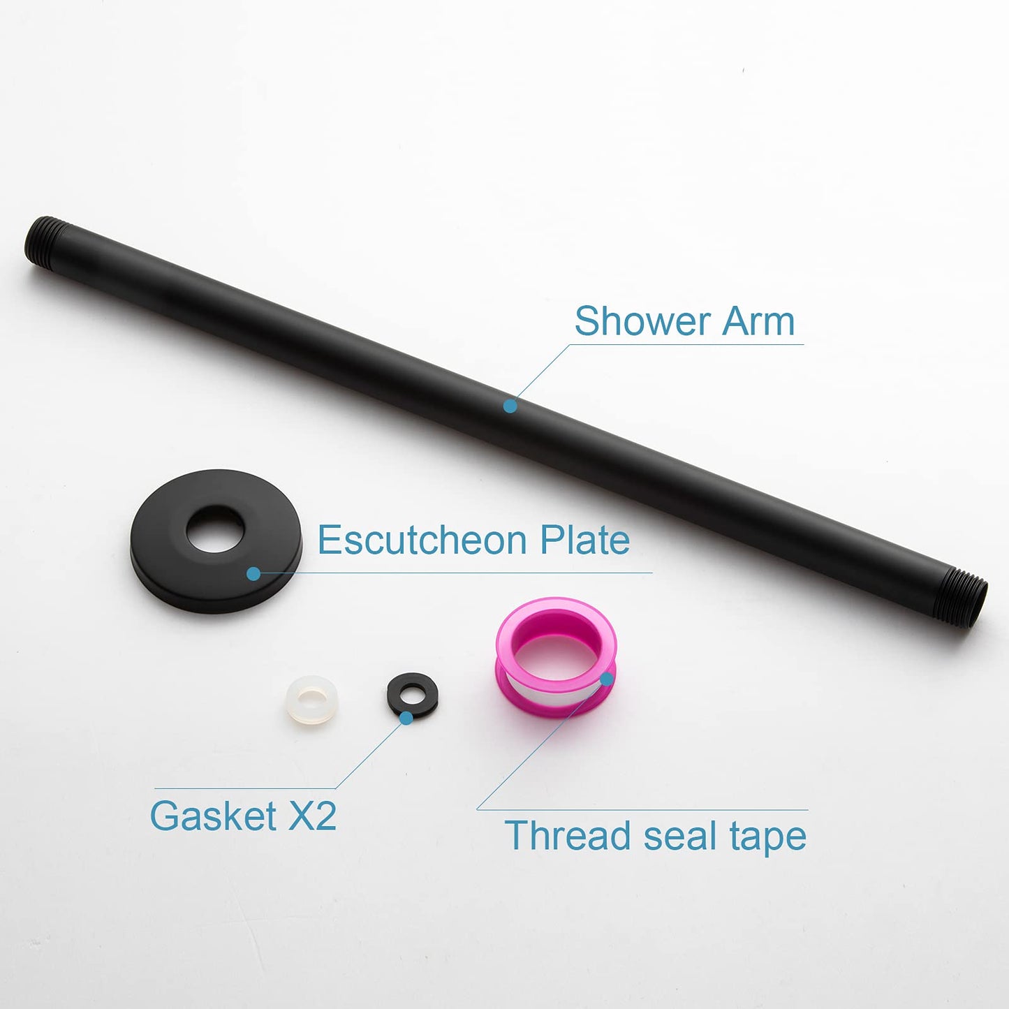 OFFO Shower Arm with Flange, 16 in Ceiling Mount Replacement Rain Shower Head Straight Arm Ceiling-Mounted For Fixed Shower Head & High Pressure Rain, Matte Black