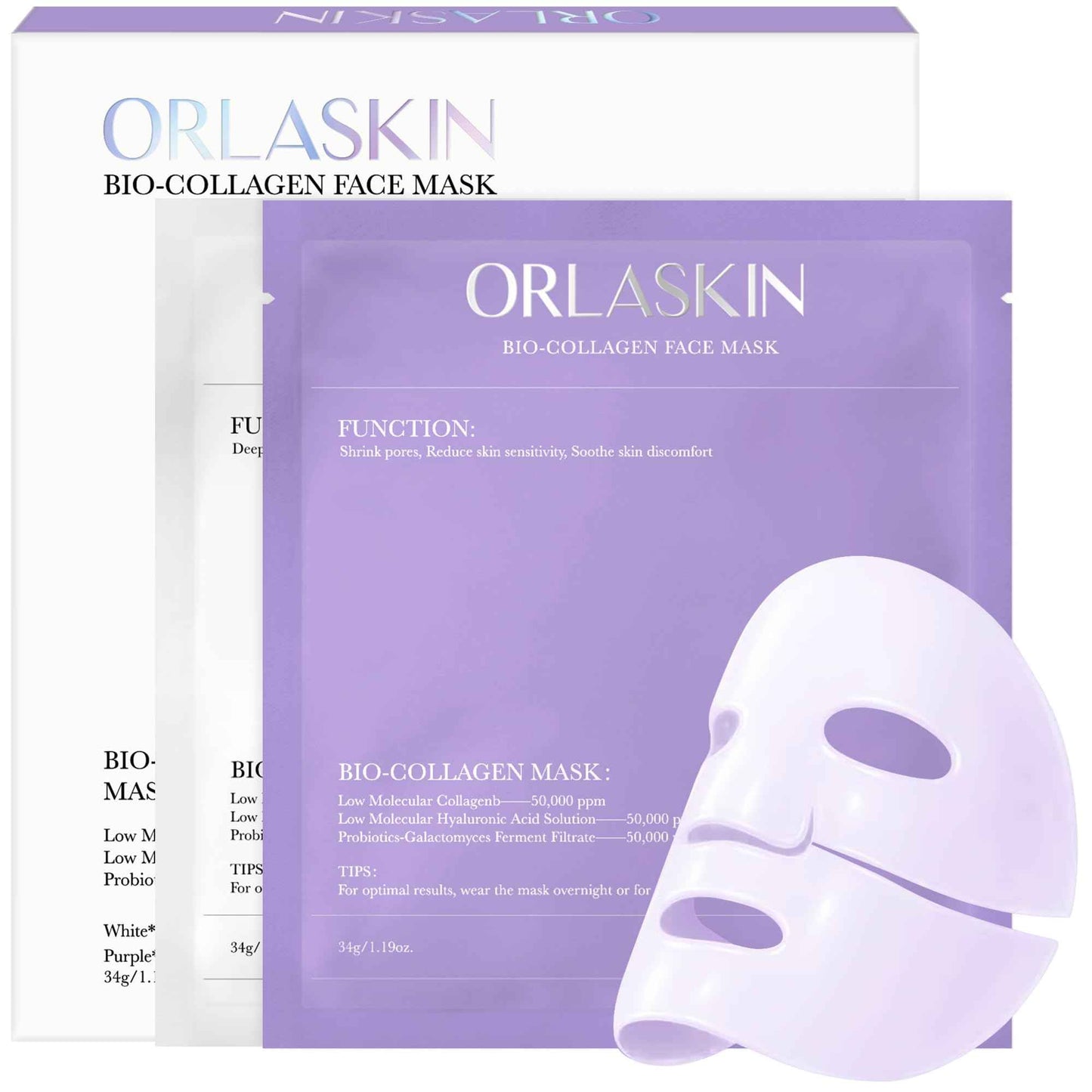 6PCS Bio Collagen Face Mask Overnight Real Deep Skincare Deep Anti Wrinkle Lifting Mask for Pore Minimizing Firming Elasticity and Wrinkle(3pcs White&3pcs Purple)