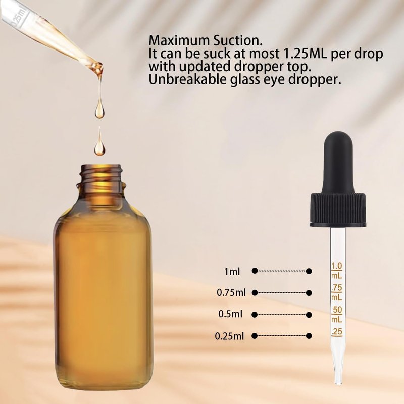Parfumlism 20 Pack Amber Glass Dropper Bottles 4 oz with Graduated Droppers – Ideal for Essential Oils, Serums & Tinctures – Leakproof 120ml Dispenser for DIY, Travel & Small Business