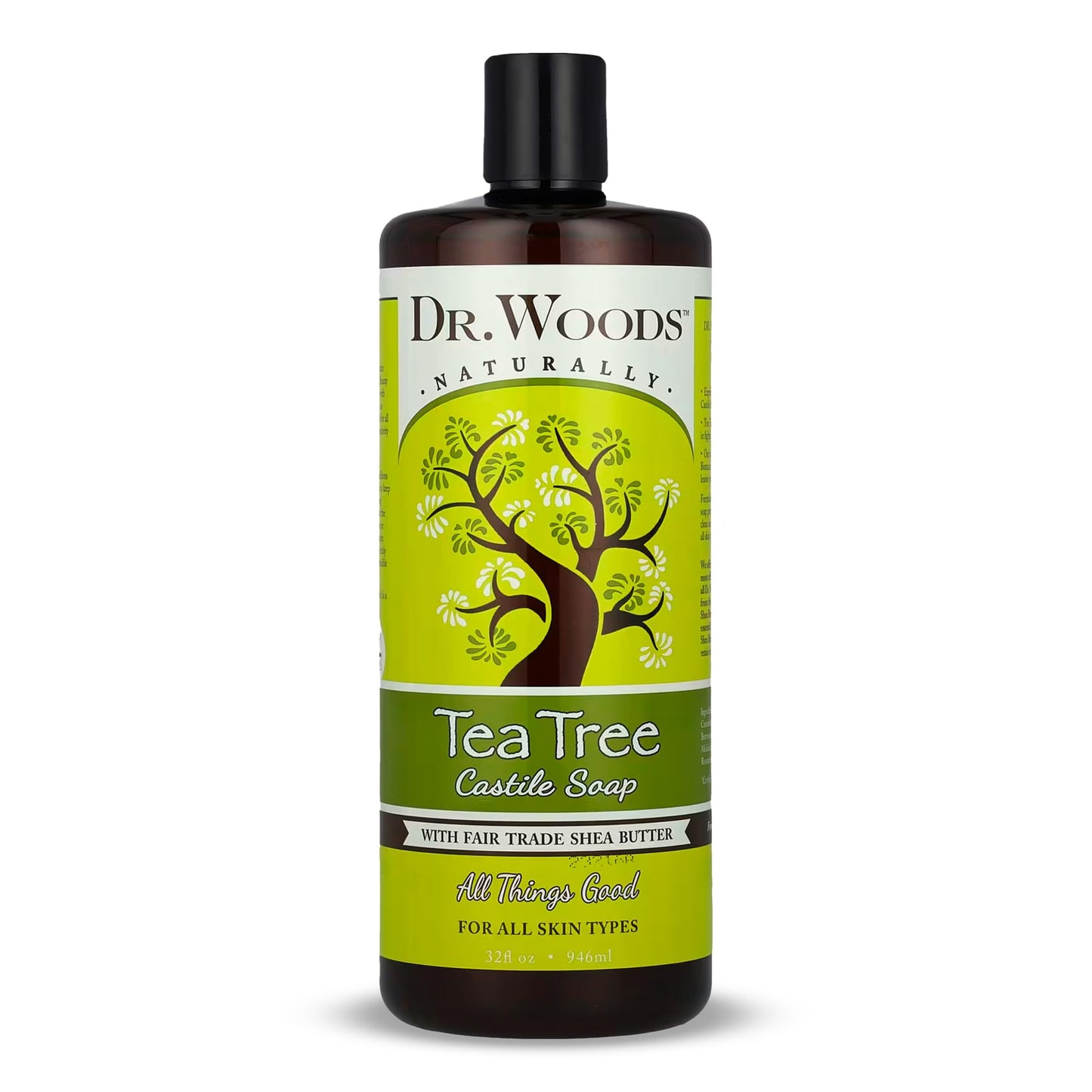 Dr. Woods Tea Tree Liquid Castile Soap - Castile Soap with Pure Tea Tree Oil, Body Wash for Men and Women, Contains Organic Shea Butter, Natural Cleaner for Face, Hands, and Body - 32 Fl Oz