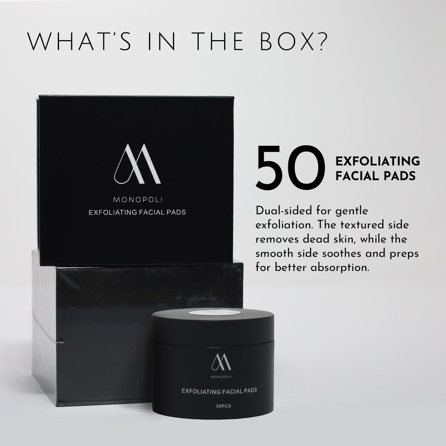Monopoli Skin Exfoliating Pads | Gentle Yet Effective Physical Exfoliation | Dual-Sided for Smoothing and Soothing | Essential for Daily Skincare Routines | Single 50pcs/jar