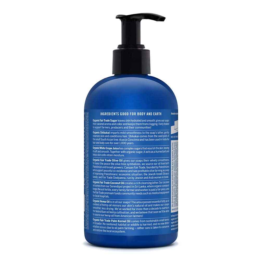 Dr. Bronner's - Organic Sugar Soap (Peppermint, 12 oz) - Made with Organic Oils, Sugar & Shikakai Powder, 4-in-1 Uses: Hands, Body, Face & Hair, Cleanses, Moisturizes & Nourishes, Vegan, Non-GMO