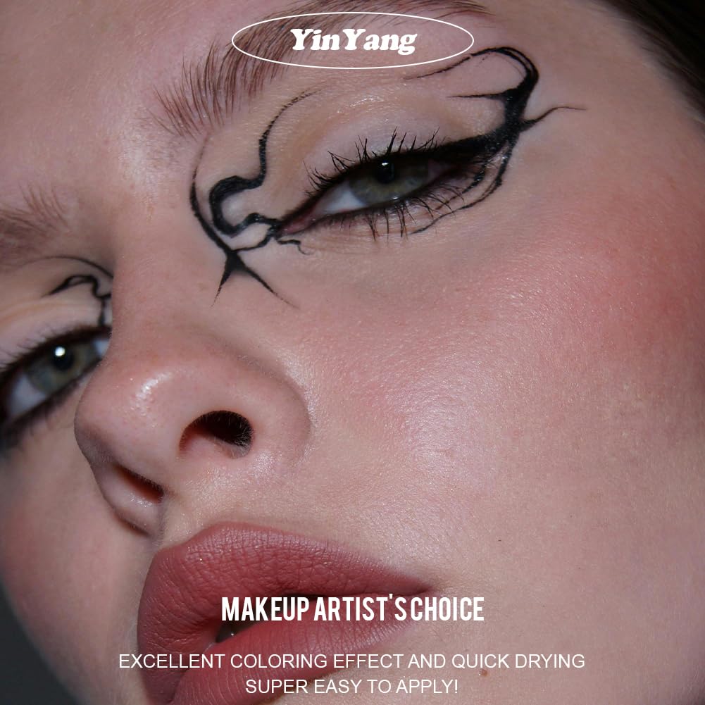 tru4mi -Water Activated Eyeliner Black & White “YinYang” 2 in 1 -Wet Liner Makeup - Smudge Proof Face Body Paint - Great for Cosplay, Holiday, Party - Skin Safe & Child Friendly -10g/container