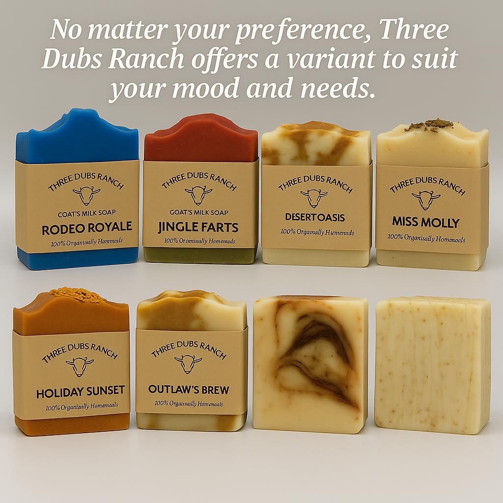 Three Dubs Ranch Gunfighter: Handmade All-Natural, Goat Milk Soap Bars made with Tallow, For Hands & Body. Leather, Tobacco, Whiskey scented Soap Bars. Made in Texas. (3.5 oz Bar 3 Pack)