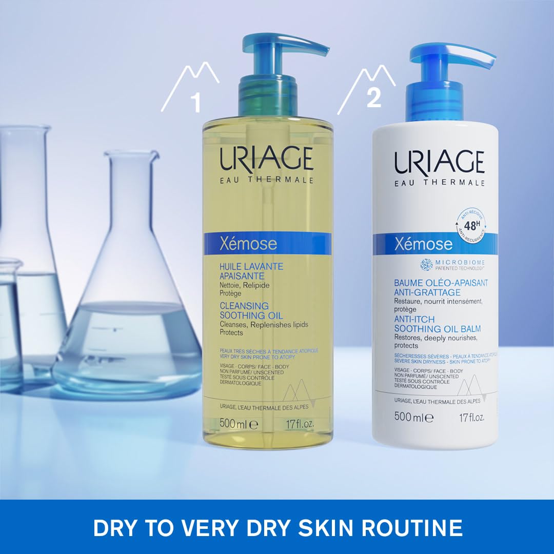 Uriage Xemose C8+ Anti-scratch Shower Oil 1L, Face & Body Wash, Very Dry & Sensitive Skin, Soothes from 1st application, 8 Biomimetic Ceramides & Shea Butter, Fragrance-Free