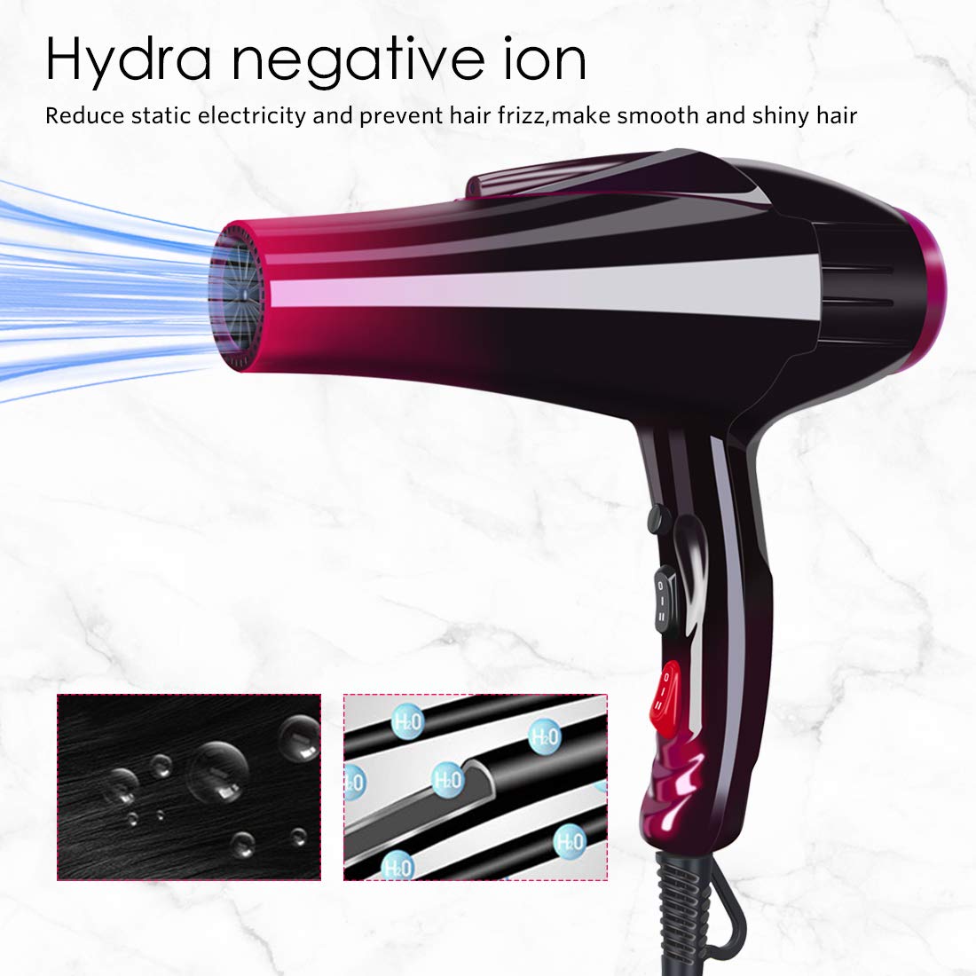 Professional Hair Dryer - 3500W Ionic Ceramic Blow Dryer | Quick Drying with Diffuser & Concentrator Attachments