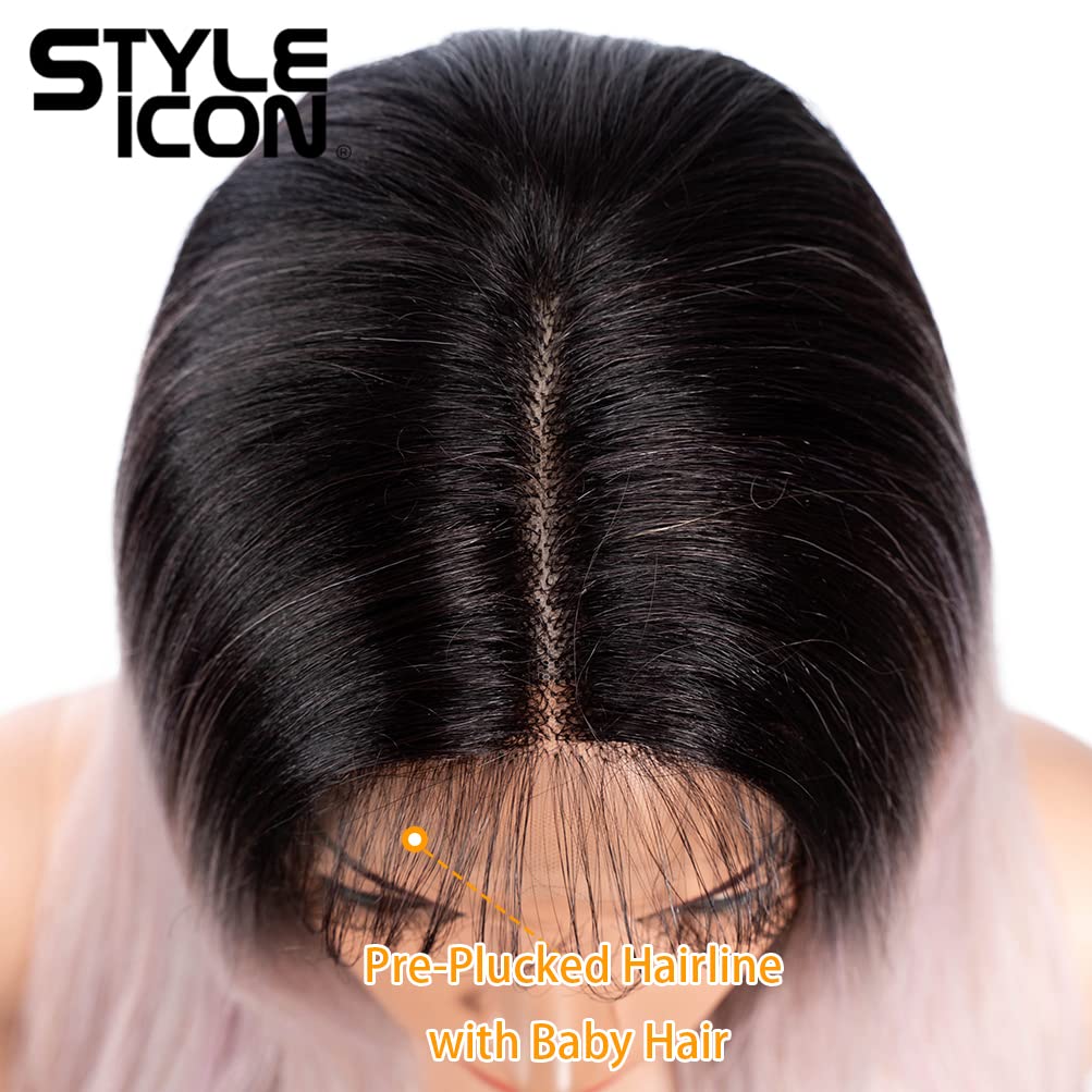 Style Icon 28" Lace Front Wigs Middle Part Lace Wig Ombre Pink Wig Long Straight Wig Synthetic Wig