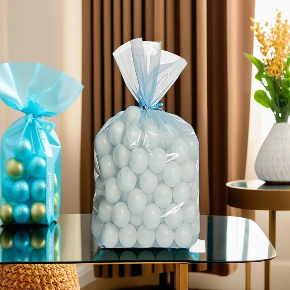 Baby Blue Cellophane Party Favor Plastic Bags - 11.5" x 5" (30 Ct) | Perfect for Gifts, Candy, Treats