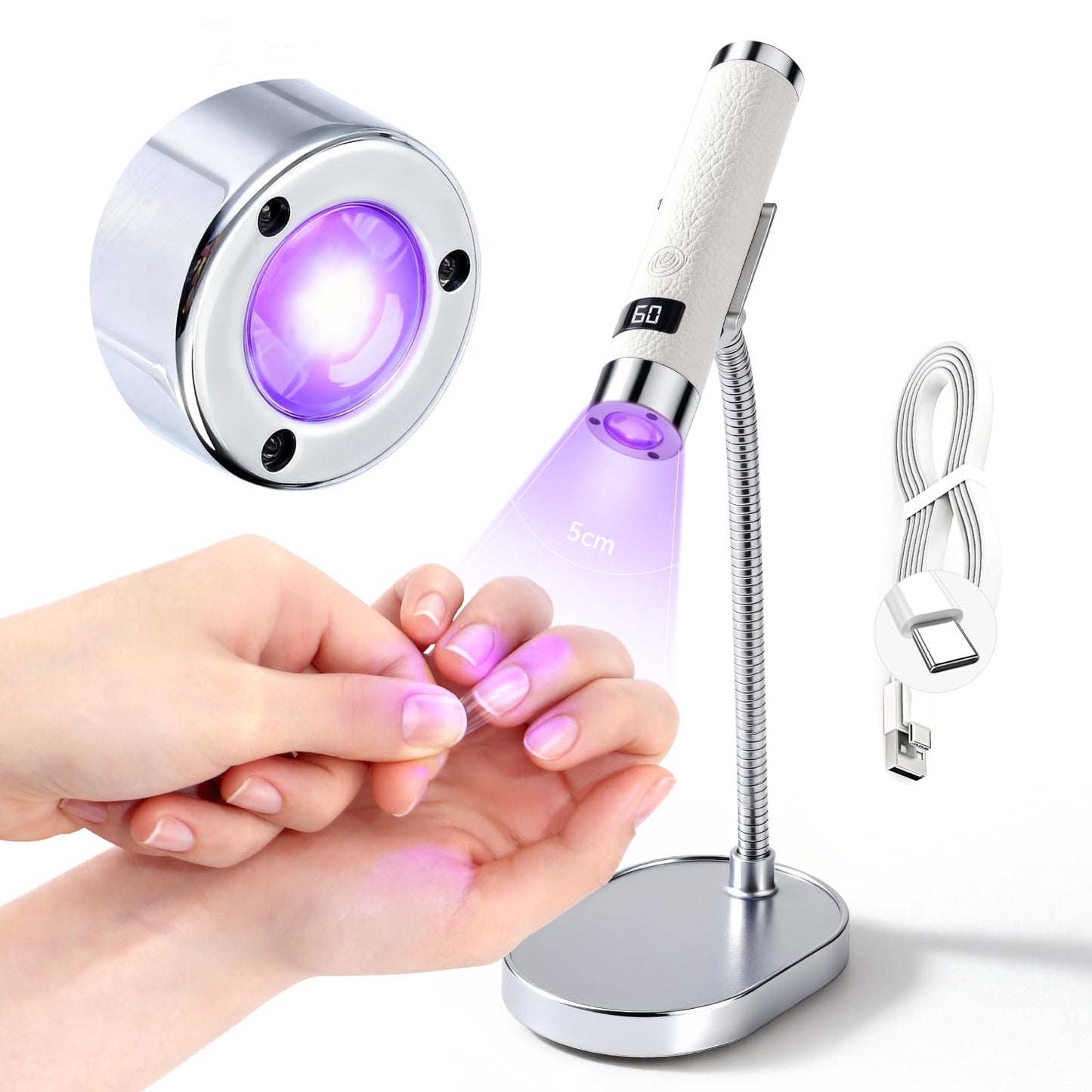 SAVILAND UV Light for Gel Nails with Magnetic Stand, 10s Flash Cure Cordless UV LED Nail Lamp, Rechargeable Handheld Mini Nail Light, Portable Gel Nail Dryer with Timer for Home DIY Salon