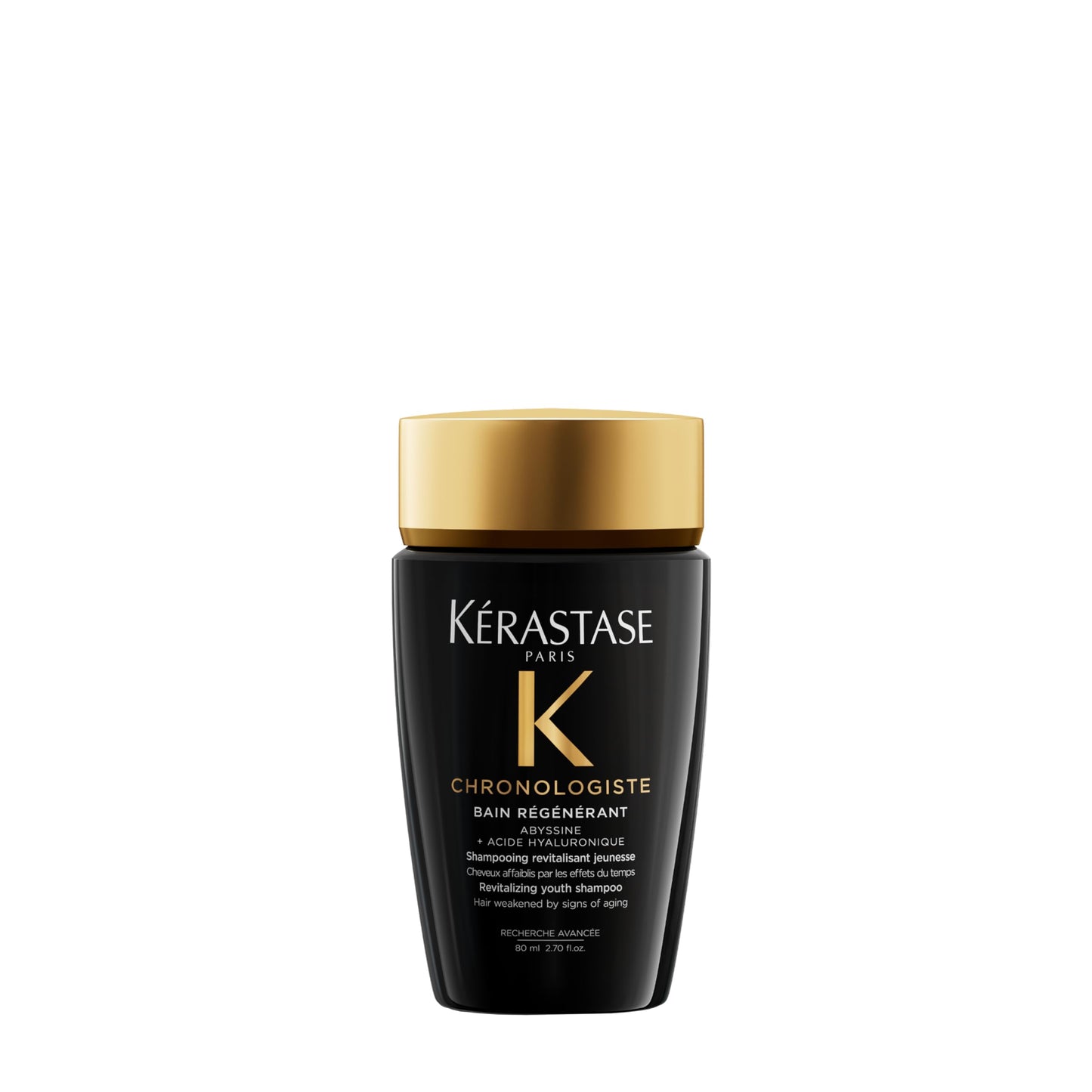 KÉRASTASE Chronologiste Bain Régénérant Travel Size Shampoo - Revitalizing Shampoo For Weakened Hair, Anti-Aging, Hydrating & Smoothing, Infused with Hyaluronic Acid & Abyssine, 2.7 Fl Oz