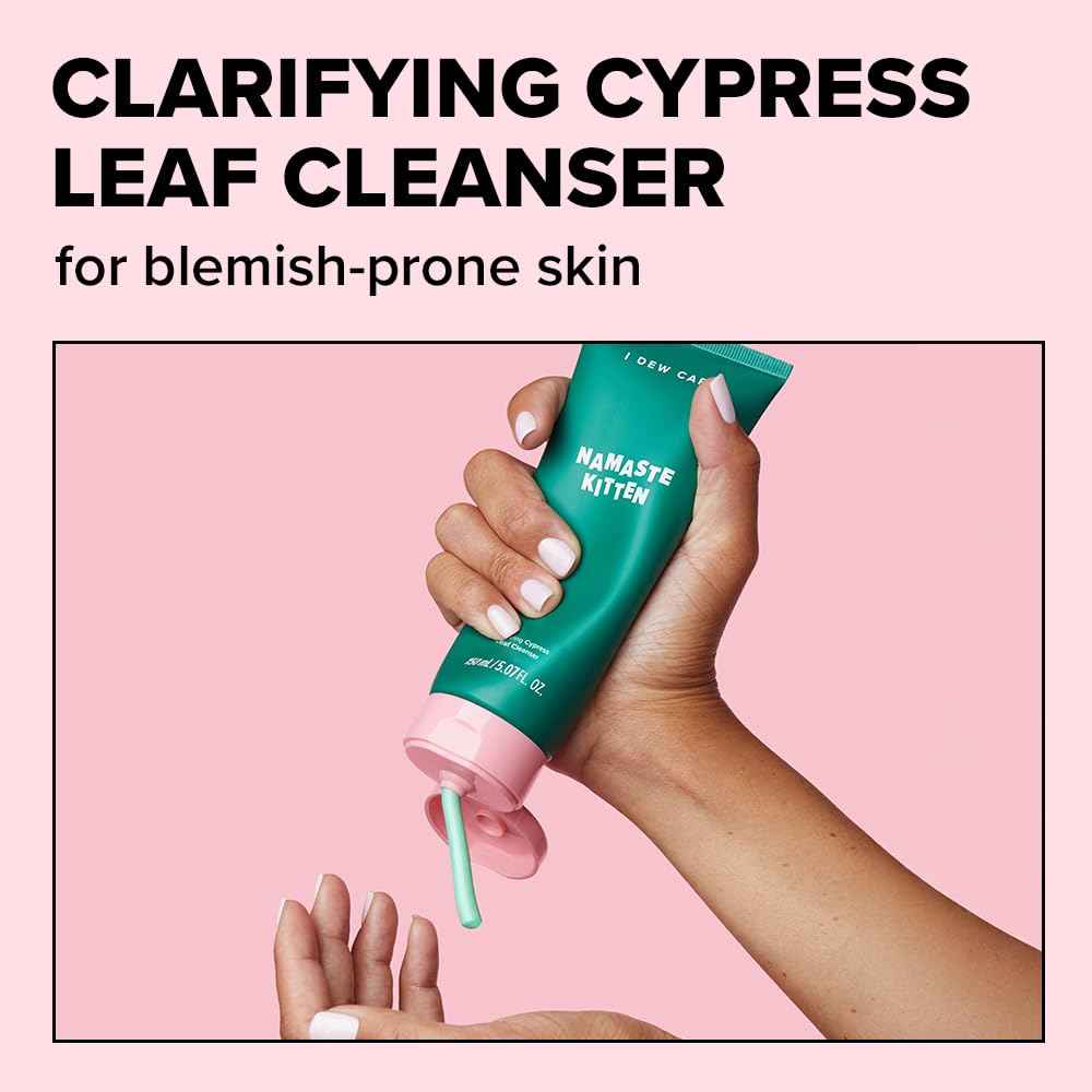 I DEW CARE Acne Facial Foam Cleanser - Namaste Kitten | Clarifying Heartleaf, Makeup Cleansing, Korean Skincare, Vegan, Cruelty-free, Paraben-free, Gentle Face Wash for Dry Skin