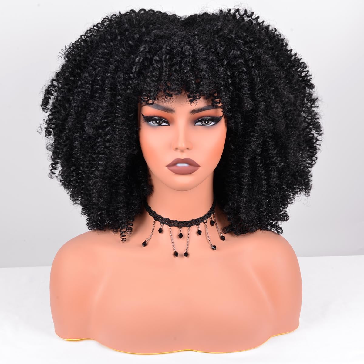 Afro Curly Wig with Bangs Short Kinky Curly Synthetic Wig for Black Women