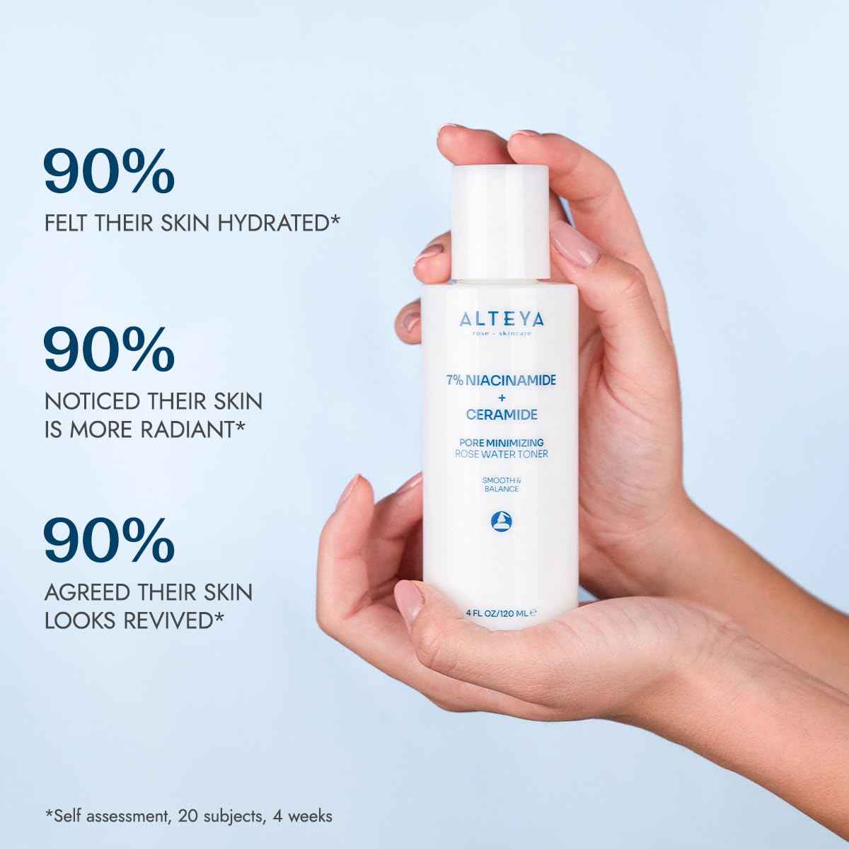 Alteya Organics Pore Minimizing Rose Water Toner (7% Niacinamide + Ceramide) - 4 Fl Oz/120mL