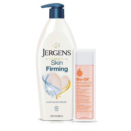 Jergens Bio-Oil Skincare Oil 4.2oz Skin Firming Moisturizing Body Lotion Dry Skin 16.8 oz Trail Pack, Hydrating Moisturizer, Oil for Dry Skin, Firming Body Lotion Trial Pack