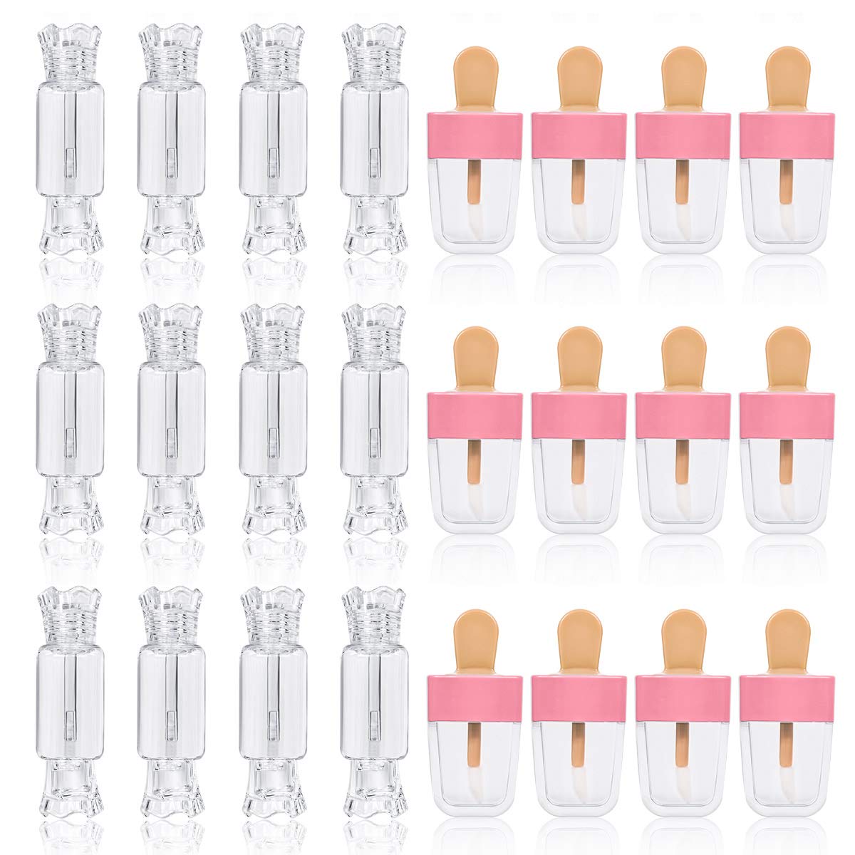 24PCS Lip Gloss Tubes - Candy Ice Cream Shape Lip Gloss Containers Empty - Refillable Clear Lipgloss/Lip Balm Containers for Girls Women DIY Cosmetics (12 candy and 12 ice cream)