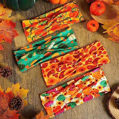 Giegxin 30 Pcs Fall Thanksgiving Headbands for Women Bulk Fall Pumpkins Headbands Autumn Hairband Elastic Non Slip Hair Accessories for Women