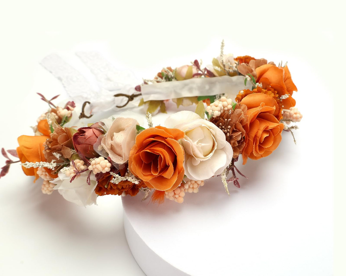 PoshMyra Dusty Pink Flower Crown for Girls (Burnt Orange-Adult)