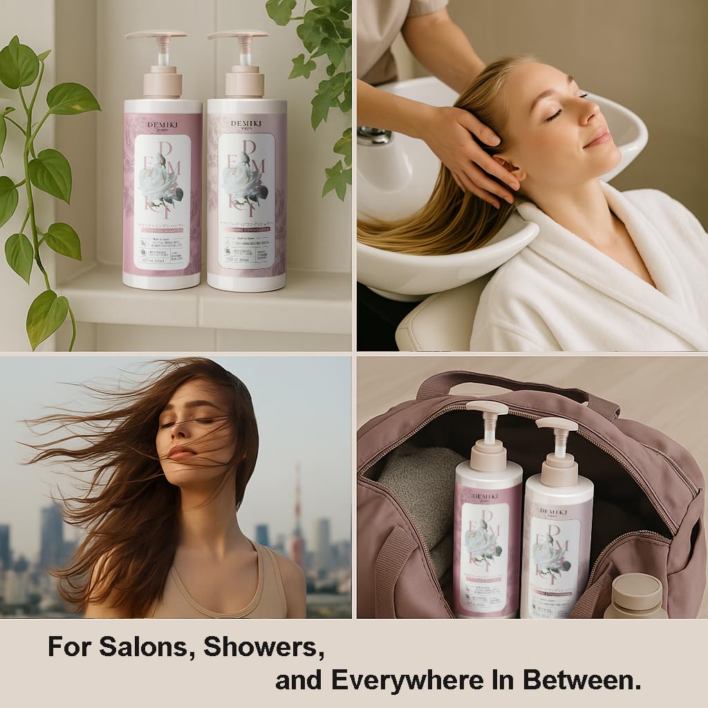 DEMIKI Japanese Shampoo for Women,Anti-Dandruff with Keratin,Clarifying Shampoo for Oily Hair,Sulfate Free,Rose Scent,Volumizing,hair care,Repairs,Strengthens,Nourishes and Softens,450ml 16fl oz