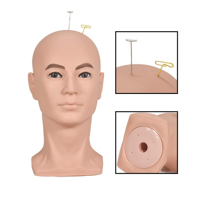 ZMS Male Mannequin Professional Training Head Manikin Bald Hat Display Wig Model with Free Table Clamp