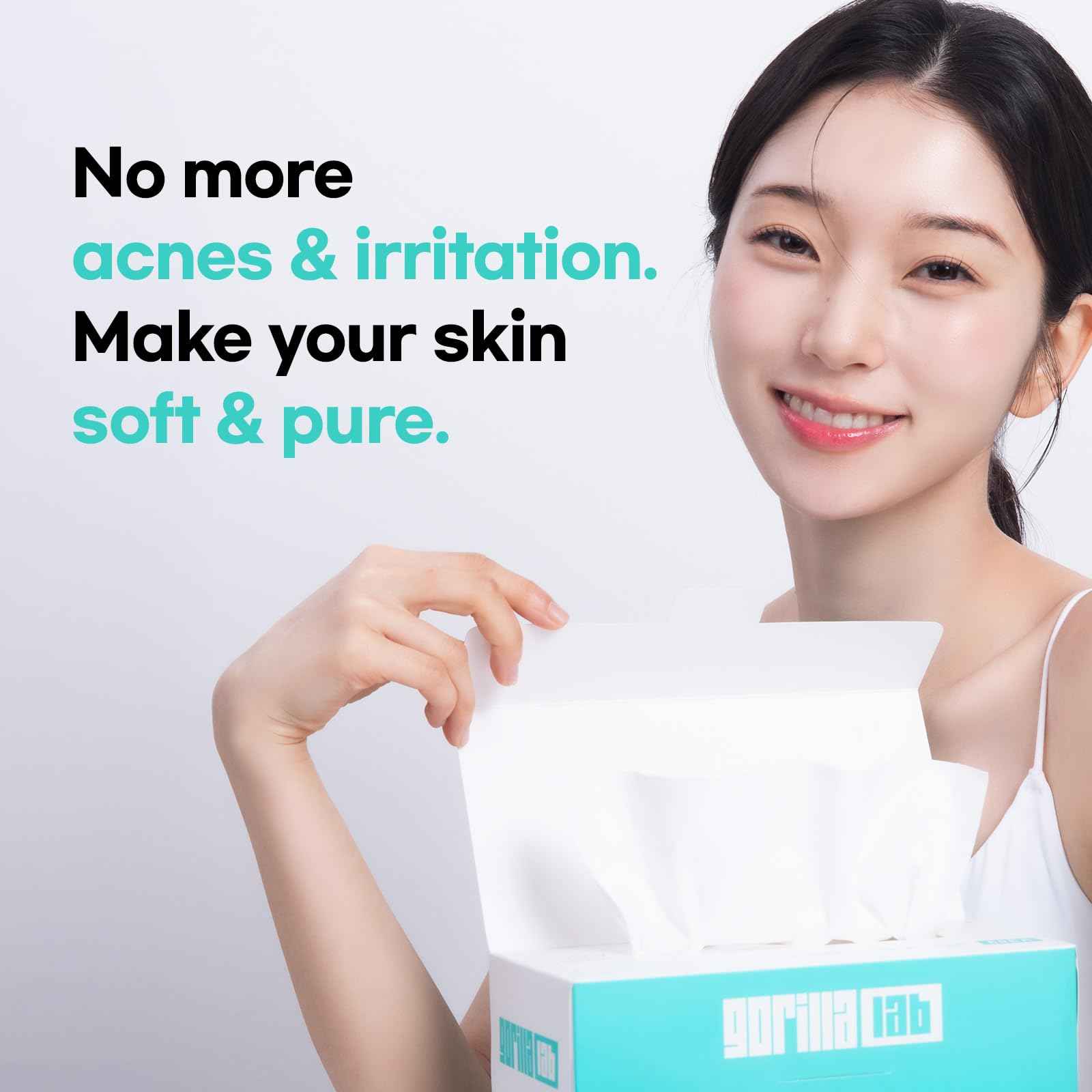 Gorilla Lab Cloud Touch Face Towels, 60 Count, 100% USA Cotton, Waterjet Spunlace for Ultra Softness, Purifying & Refreshing Disposable Facial Wipes for Sensitive Skin