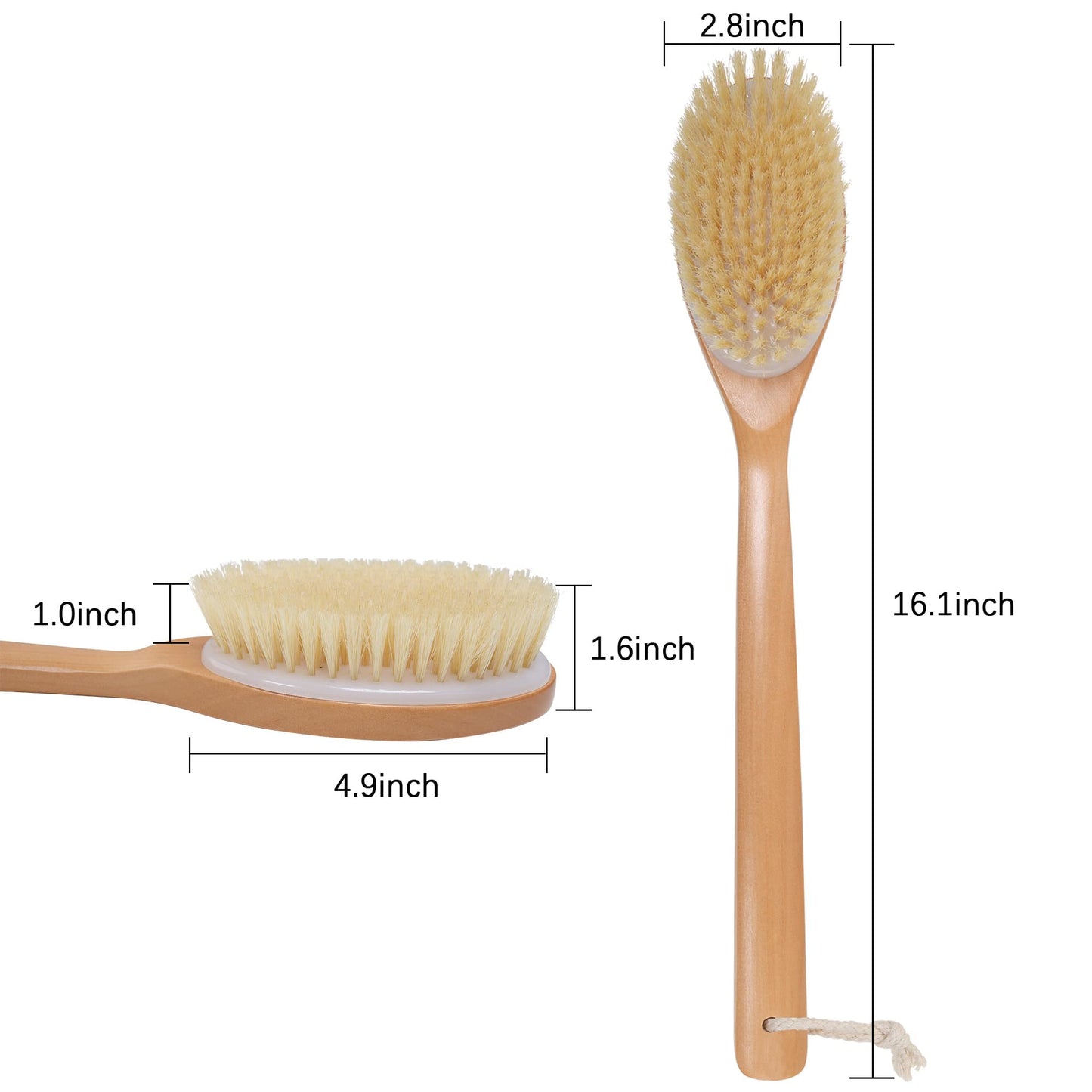 OWIIZI Bath Brushes with Soft and Natural Bristles Antiskid Wooden Long Handle Shower Body Scrubber for Wet or Dry Exfoliating,Back Scrub Deep Cleanse