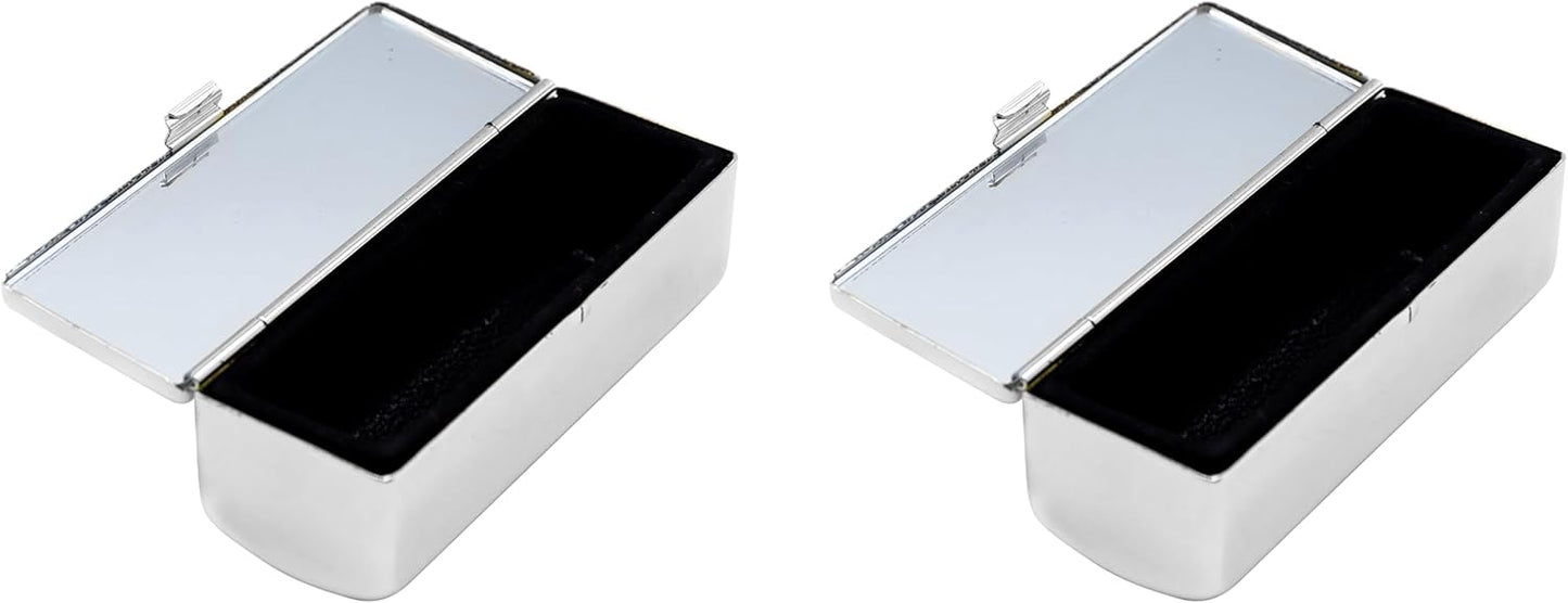 Vintage Rectangular Lipstick Cases Set of 2 - Silver Checker with Glass Mirror
