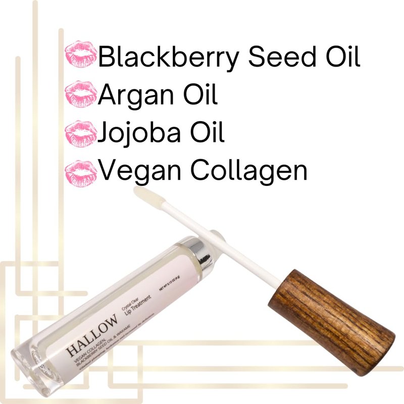 Hallow Lip Treatment, Crystal Clear Gentle Volumizing Gloss with Jojoba Oil, Avocado Oil, and Vegan Collagen, 0.13 oz (4g)