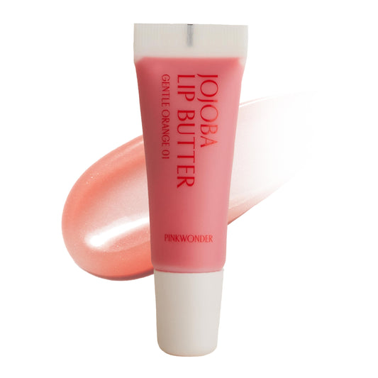 PINKWONDER Jojoba Lip Butter (01 Gentle Orange) | Hydrating Lip Balm with Organic Jojoba Oil | Non-Sticky Lip Gloss for Dark Lips | Korean Lip Balm