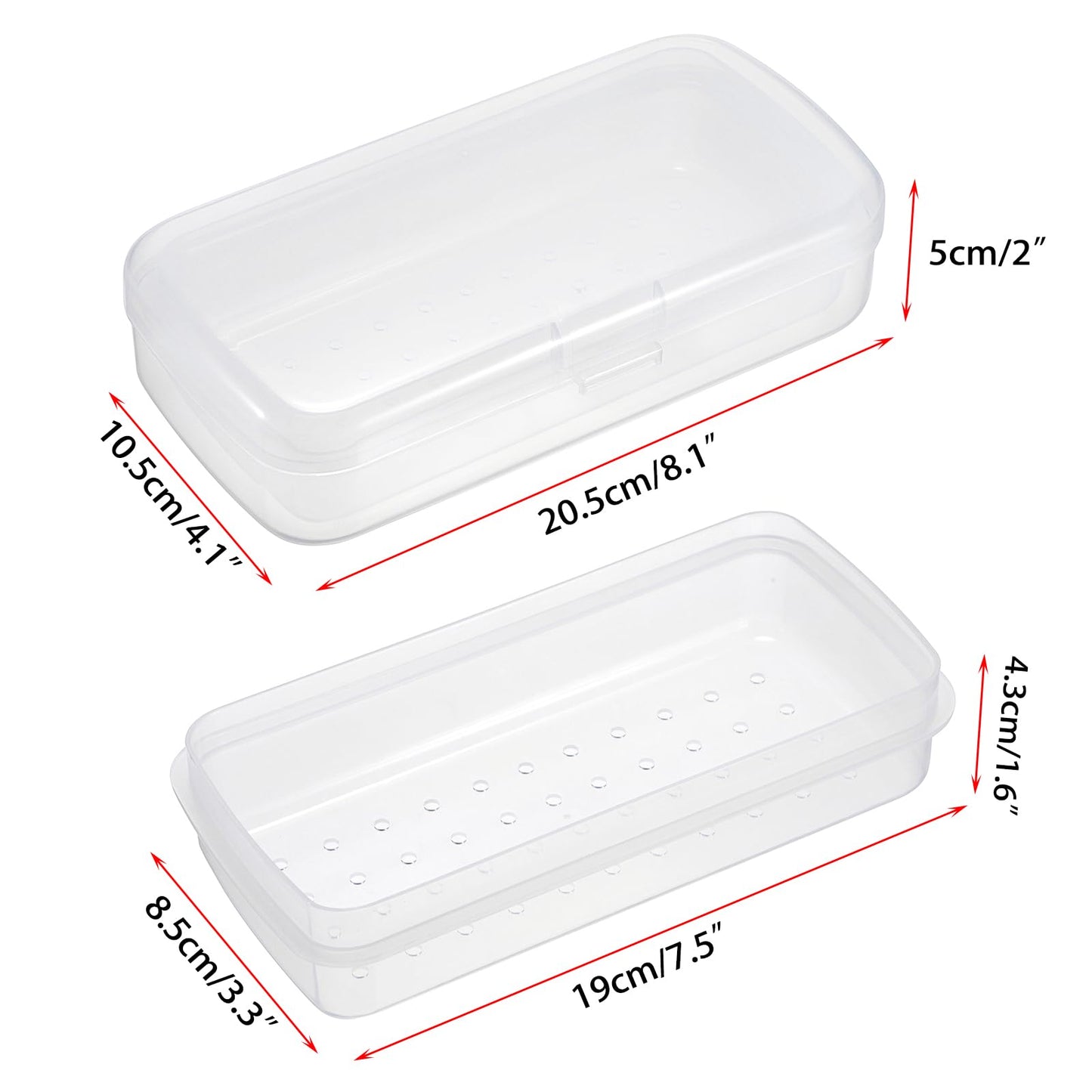 JUXYES 2 PCS Plastic Sterilizing Tray for Nail Art Accessories Tools, Portable Nail Art Tool Sterilizer Tray with Strainer, Fully Transparent Storage Box Organizer for Tweezer Manicure Tools