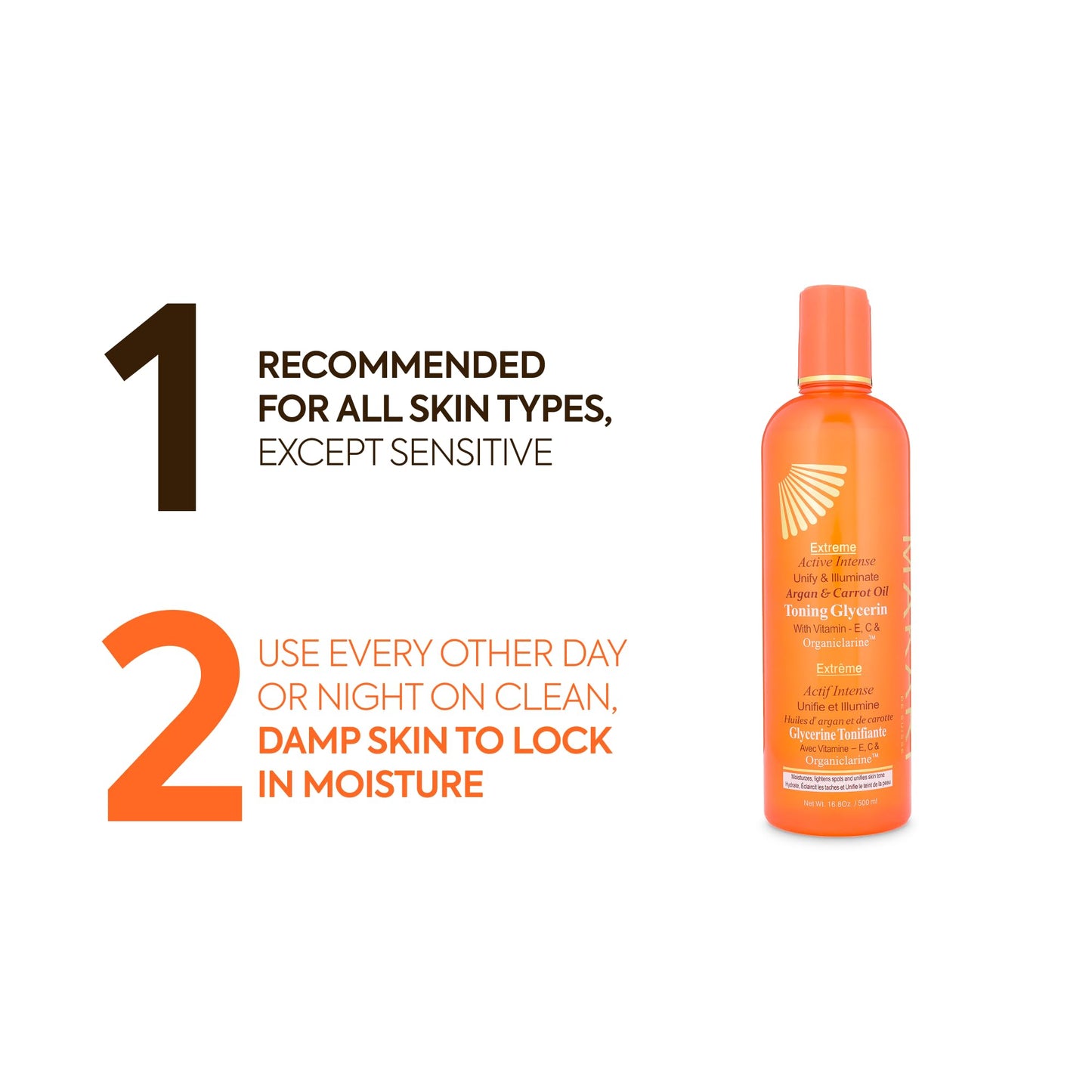 MAKARI Extreme Active Intense Argan & Carrot Oil Tone-Boosting Body Glycerin (16.8 oz) | Helps Improve the Look of Spots & Uneven Tone | Hydrates and Softens | For Most Skin Types