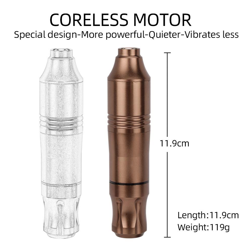 Rotary Tattoo Machine Kit, ATOMUS Tattoo Pen Style Cartridge Machine Gun Liner Shader with Power Supply 50pcs Mixed RL RS Cartridge Needles Foot Pedal DC Cord Bandage (Champagne)