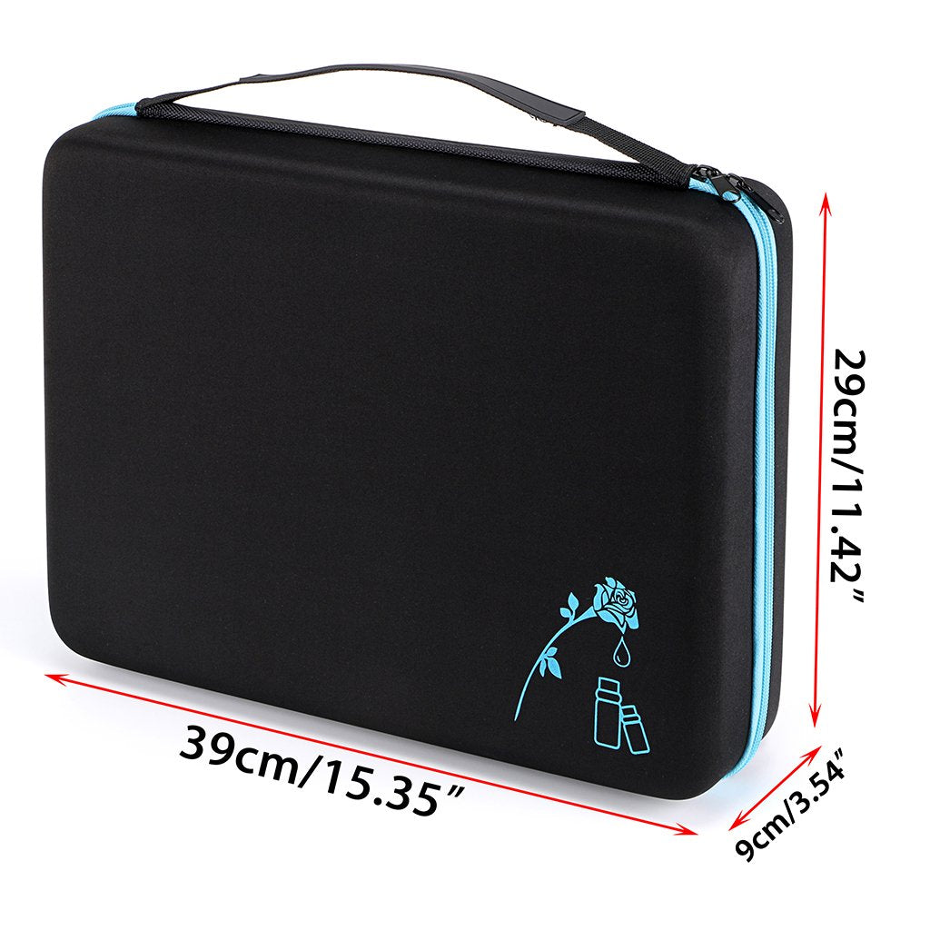 Hipiwe 108 Essential Oils Carrying Case Holds 5ml, 10ml, 15ml Bottles Hard Shell Exterior EVA Essential Oils Storage Organzier Bag with Foam Insert and Carrying Handle (Black+Blue 108)