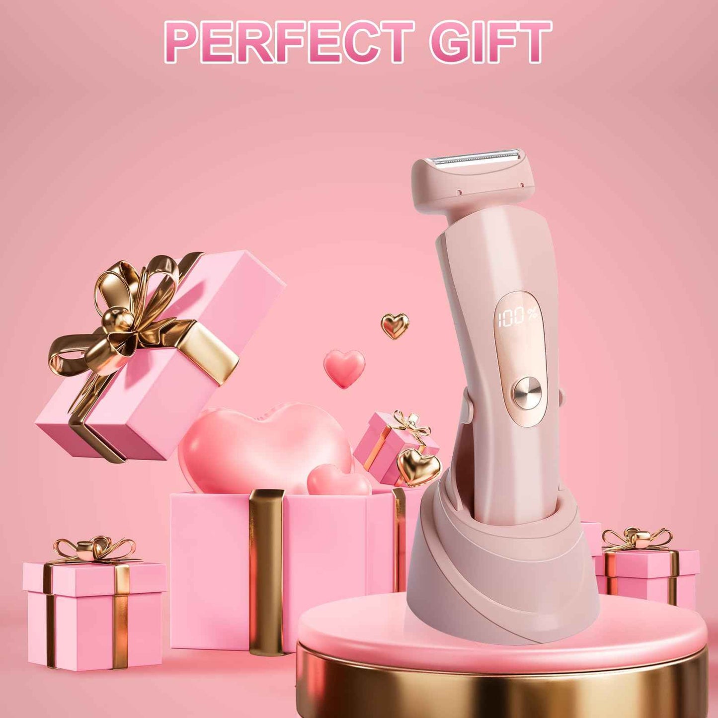 Luxsego 2 in 1 Electric Bikini Trimmer for Women, IPX7 Waterproof Wet & Dry Use Electric Razors for Women Pubic Hair, Painless Bikini Shaver with LED Light & Display, Dual USB Charge Dock, Pink