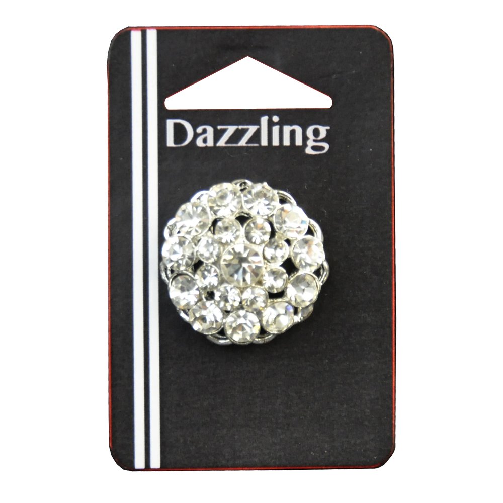 Belagio Enterprises 1-inch Round Rhinestone Button 1 Piece, Silver/Crystal