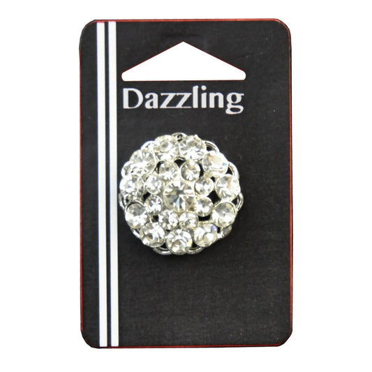 Belagio Enterprises 1-inch Round Rhinestone Button 1 Piece, Silver/Crystal