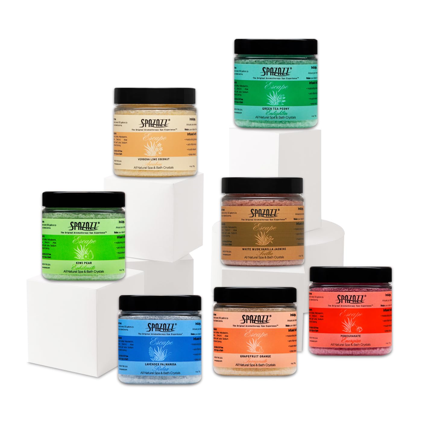 Aromatherapy Bath Salt Crystals - Spa & Hot Tub Sampler Set | 4 Oz | Lavender, Lime Coconut, Green Tea & More
