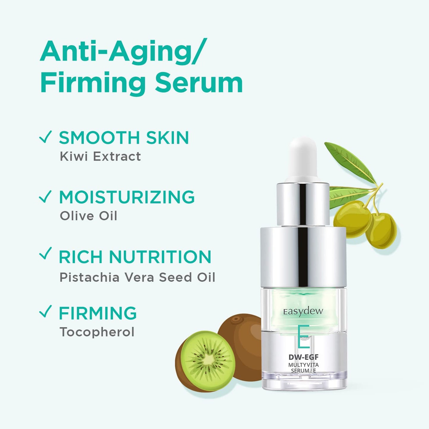 EASYDEW Multi Vita E Serum - Korean Facial Serum for Skin Elasticity with Vitamin E, EGF Peptide, Ceramide NP, Panthenol - Smoothing, Moisturizing, Firming and Wrinkle Improvement, 0.47 fl.oz.