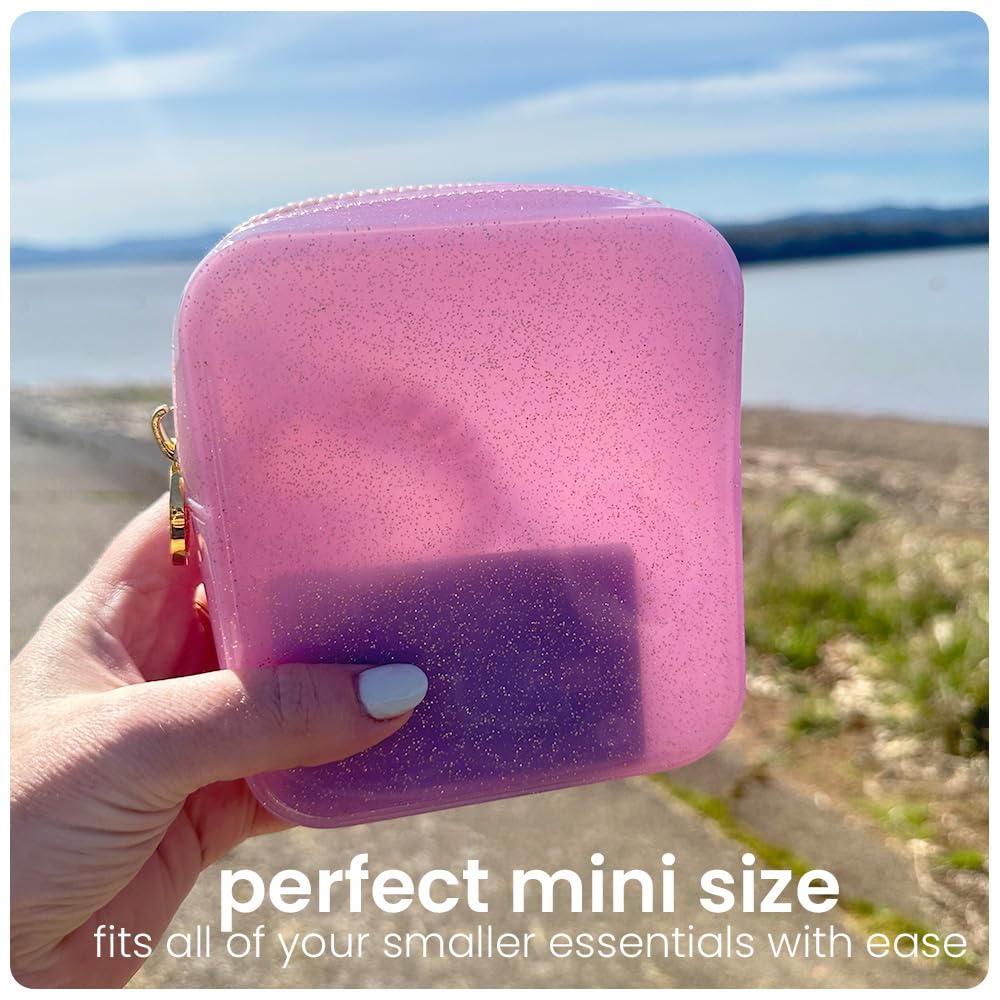 dreamie - Makeup Bag Travel Cosmetics Pouch, Toiletry Bag, Jelly, Zipper Pouch Purse, Cute Make Up Organizer Storage Tote for Women Girls, Waterproof Travel Skincare, Small Makeup Bag - Pink Lemonade
