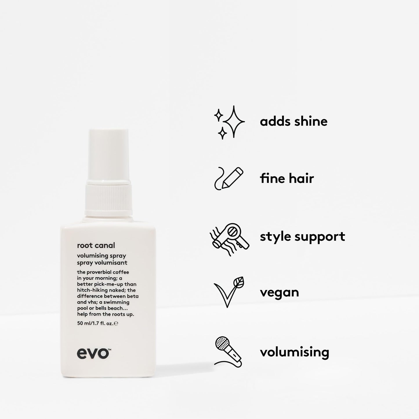 EVO Root Canal Volumizing Styling Spray for Fine Hair - Adds Body, Texture & Shine - 1.7 fl oz, Travel Size