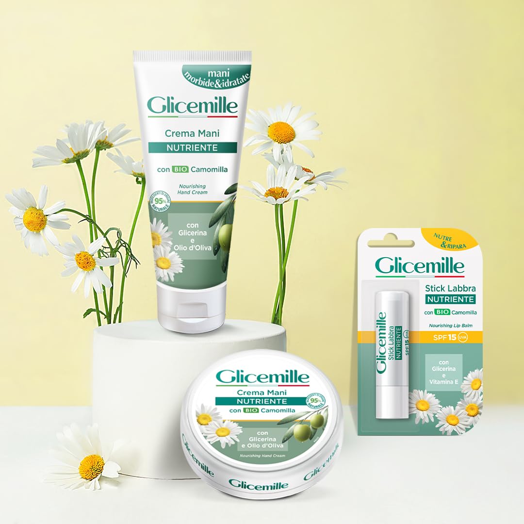 Glicemille Nourishing Hand Cream with Chamomile, Glycerin and Olive Oil, 100 ml (3.3 Fl Oz), 1 unit - Made in Italy