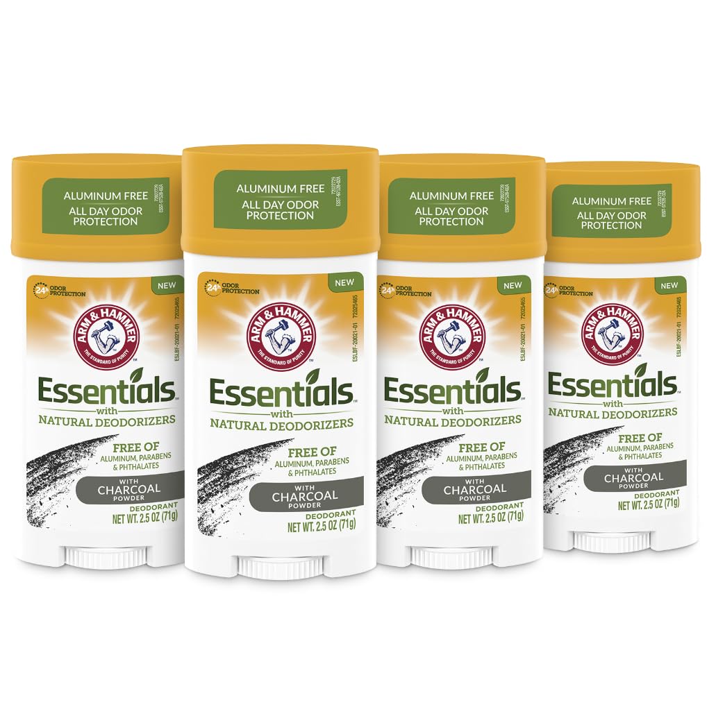 ARM & HAMMER Fluoride-Free Toothpaste with Activated Charcoal - 4 Pack of 4.3oz Mint Tubes | Natural Baking Soda Deodorant 4-Pack
