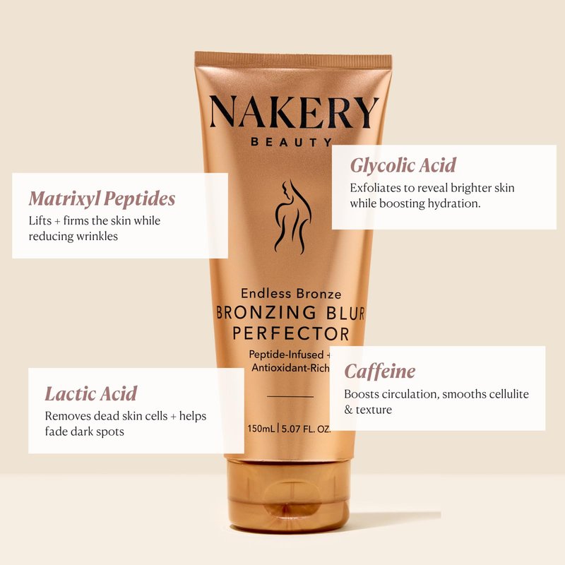 Nakery Bronzing Blur Perfector, Instant Body Bronzer for Women, Skin Tint with Shimmer, Easy Rinse Formula for Natural Looking Sunless Glow, Tinted Lotion for Legs and Arms