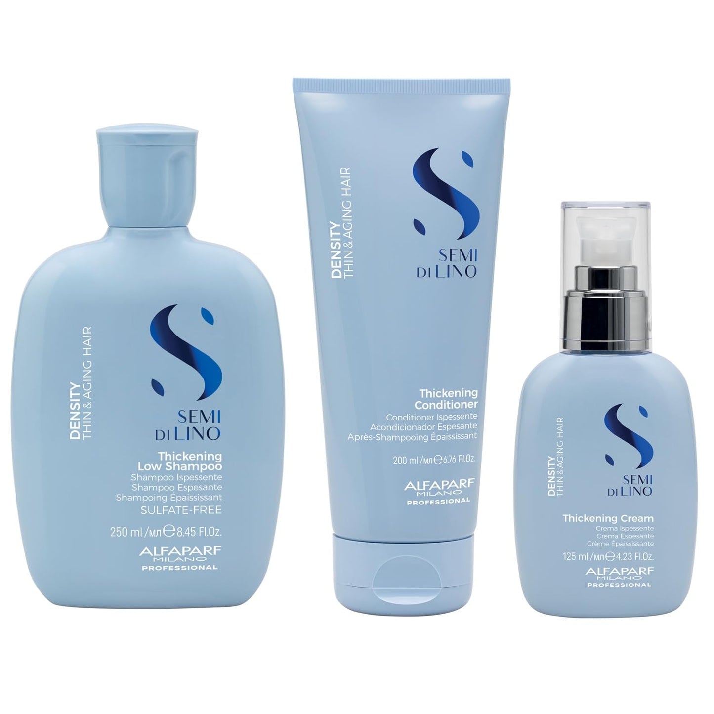 Alfaparf Milano Semi di Lino Density Gift Set | Thickening Shampoo, Conditioner & Leave-In Cream for Thin, Aging Hair - Sulfate Free