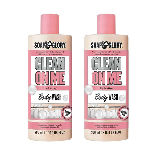 Soap & Glory Original Pink Clean On Me Body Wash - Hydrating Shower Soap & Skin Cleanser with Built In Body Lotion for Hydration - Bergamot & Rose Scented Moisturizing Body Wash (500 ml, 2 pack)
