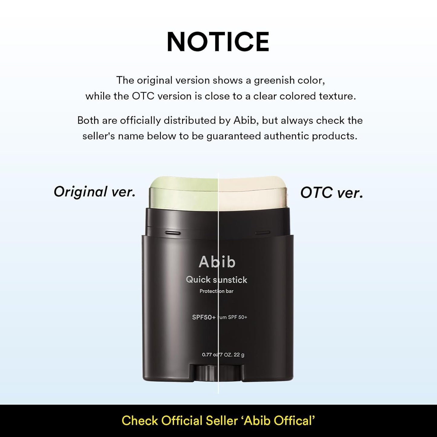 Abib Quick Sunstick SPF 50+ | Broad Spectrum Sunscreen Stick for Dry & Sensitive Skin - No White Cast, 0.77 oz