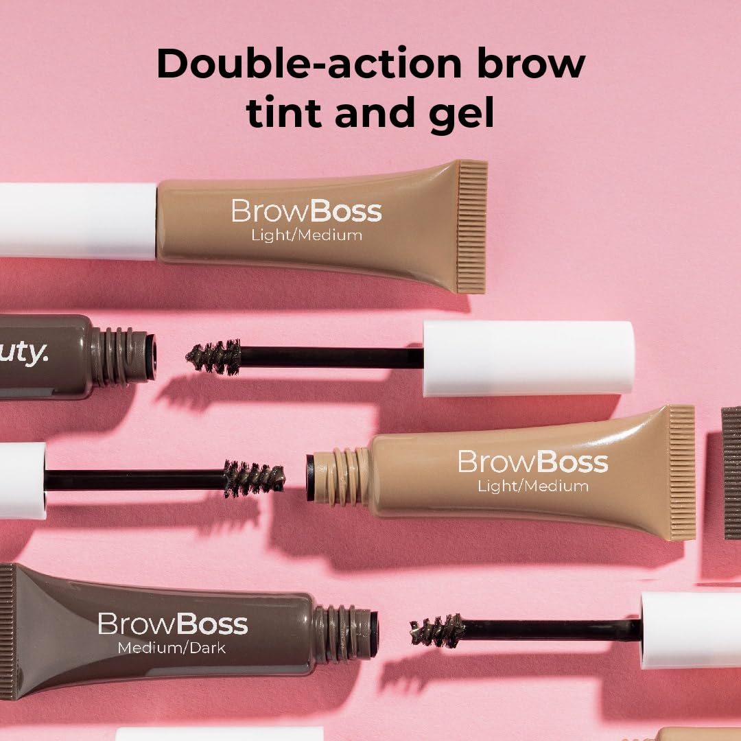 MCoBeauty - Brow Boss Glue & Set - Dark Medium Semi-Tinted Brow Gel for Natural Tint, Long-Lasting Hold and Effortless Brow Styling - Vegan, Cruelty Free Cosmetics - Eyebrow Makeup, Stocking Stuffers