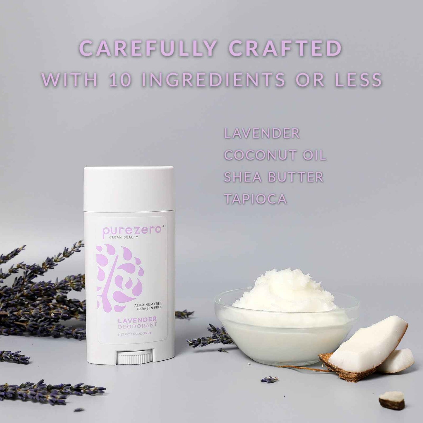 Purezero Deodorant | LAVENDER | Aluminum & Paraben Free with Baking Soda and 24-Hour Odor Protection | For Women & Men | Infused with Shea Butter & Coconut Oil (2 Pack)